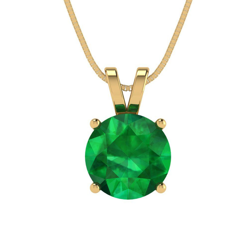 2 ct Brilliant Round Cut Solitaire Simulated Emerald Stone Yellow Gold Pendant with 18" Chain