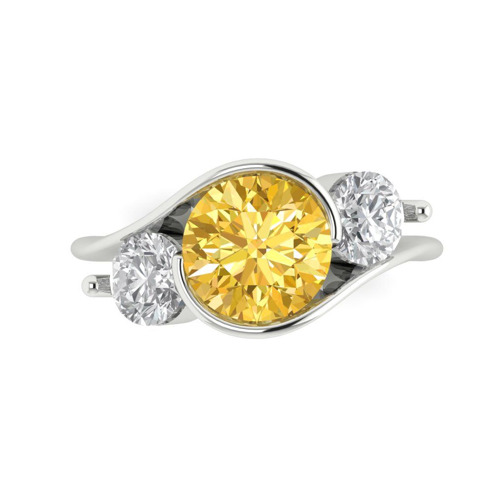 3.5 cttw Zirconia Simulated Yellow Diamond Three-Stone Engagement Ring - Solid White Gold (VVS1, Round Cut,8.0mm)