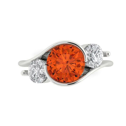 3.5 cttw Zirconia Simulated Red Diamond Three-Stone Engagement Ring - Solid White Gold (VVS1, Round Cut,8.0mm)