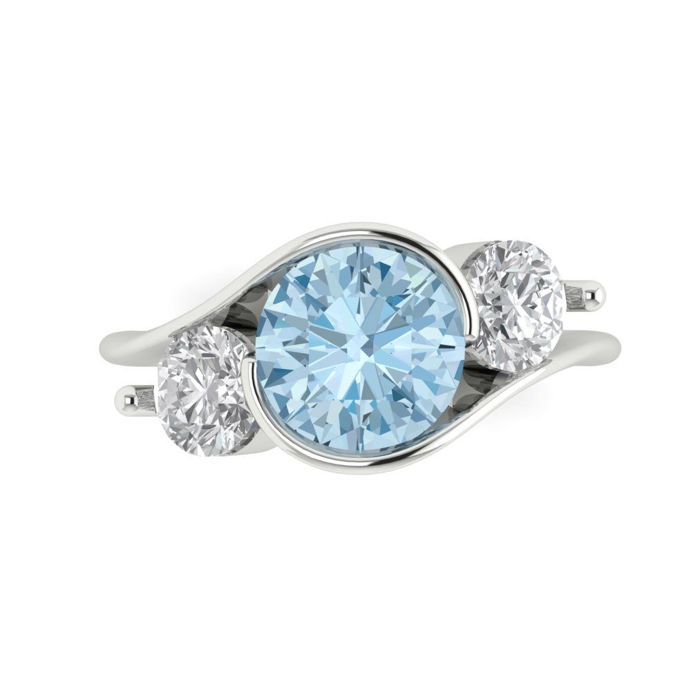 3.5 cttw Natural Aquamarine Three-Stone Engagement Ring - Solid White Gold (VVS1, Round Cut,8.0mm)
