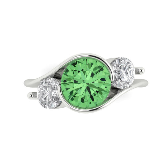 3.5 cttw Zirconia Simulated Green Diamond Three-Stone Engagement Ring - Solid White Gold (VVS1, Round Cut,8.0mm)