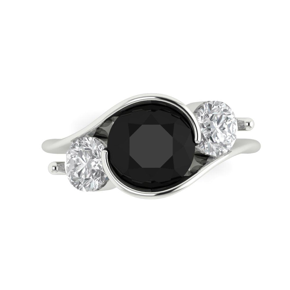 3.5 cttw Natural Onyx Three-Stone Engagement Ring - Solid Gold (Round Cut,8.0mm)