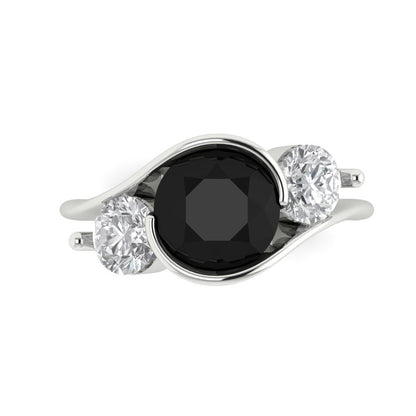 3.5 cttw Natural Onyx Three-Stone Engagement Ring - Solid Gold (Round Cut,8.0mm)