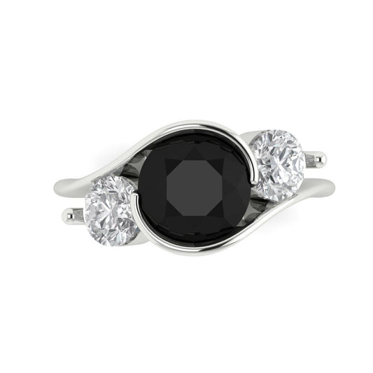 3.5 cttw Natural Onyx Three-Stone Engagement Ring - Solid White Gold (VVS1, Round Cut,8.0mm)