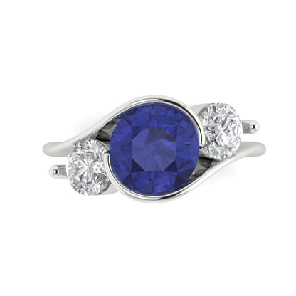 3.5 cttw Simulated Tanzanite Three-Stone Engagement Ring - Solid White Gold (VVS1, Round Cut,8.0mm)