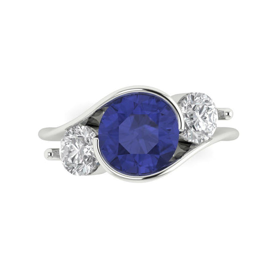 3.5 cttw Simulated Tanzanite Three-Stone Engagement Ring - Solid White Gold (VVS1, Round Cut,8.0mm)