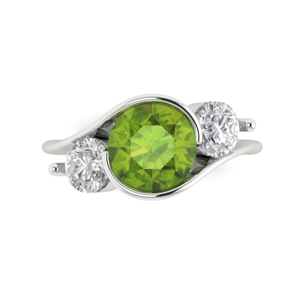 3.5 cttw Natural Peridot Three-Stone Engagement Ring - Solid White Gold (VVS1, Round Cut,8.0mm)