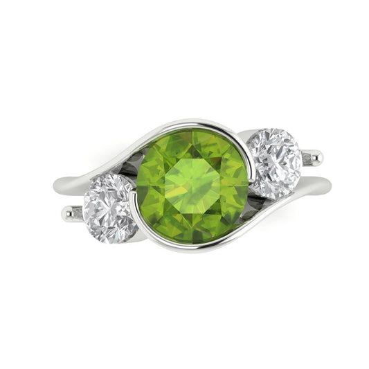 3.5 cttw Natural Peridot Three-Stone Engagement Ring - Solid White Gold (VVS1, Round Cut,8.0mm)