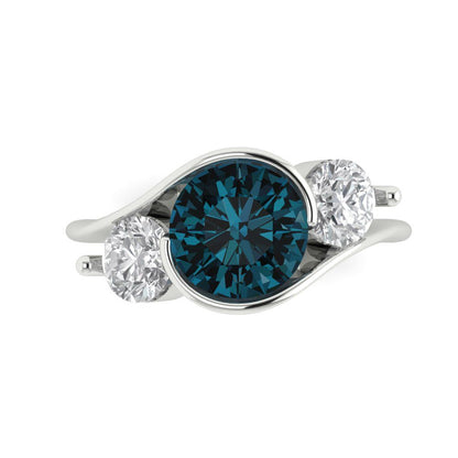 3.5 cttw Natural London Blue Topaz Three-Stone Engagement Ring - Solid White Gold (VVS1, Round Cut,8.0mm)
