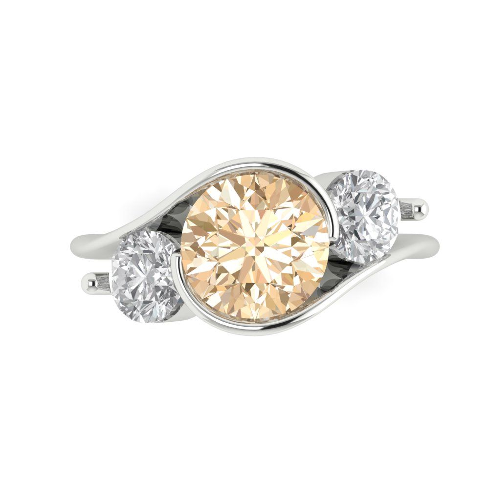 3.5 cttw Natural Morganite Three-Stone Engagement Ring - Solid White Gold (VVS1, Round Cut,8.0mm)