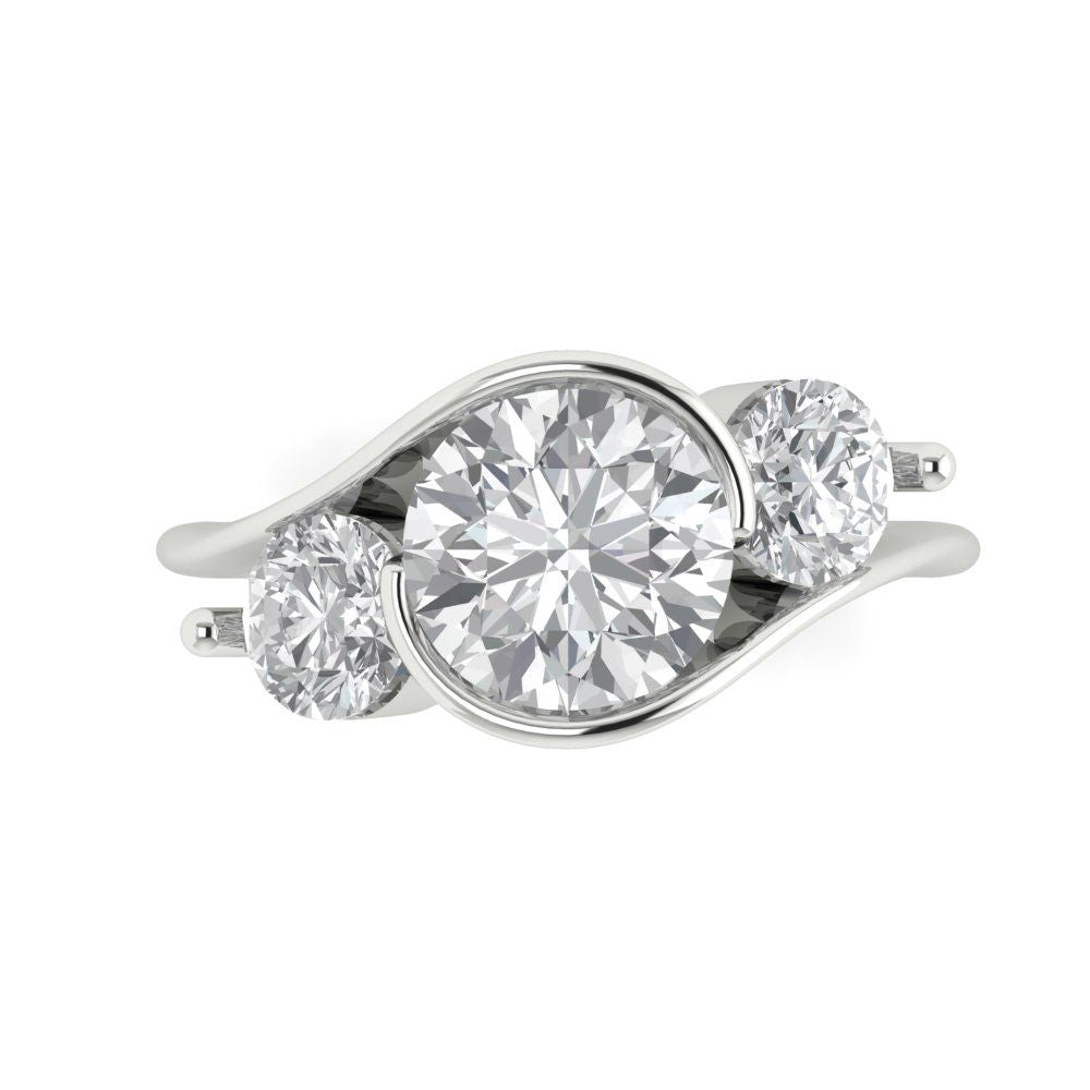 3.5 cttw Moissanite Three-Stone Engagement Ring - Solid White Gold (VVS1, Round Cut,8.0mm)