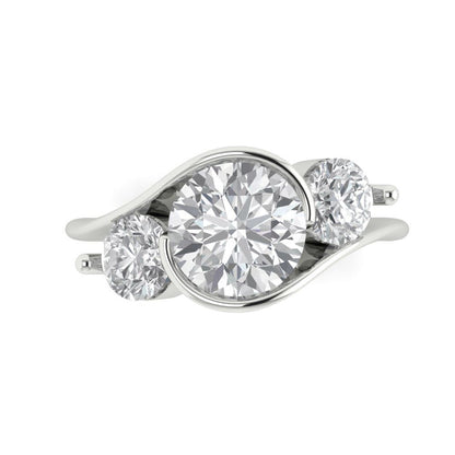 3.5 cttw Moissanite Three-Stone Engagement Ring - Solid White Gold (VVS1, Round Cut,8.0mm)