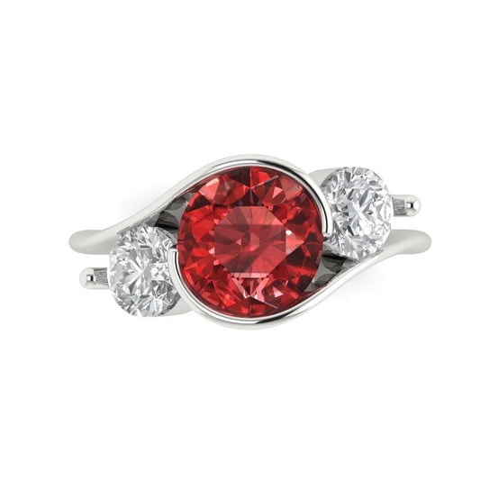 3.5 cttw Natural Garnet Three-Stone Engagement Ring - Solid White Gold (VVS1, Round Cut,8.0mm)
