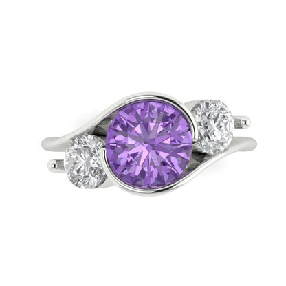 3.5 cttw Simulated Alexandrite Three-Stone Engagement Ring - Solid White Gold (VVS1, Round Cut,8.0mm)
