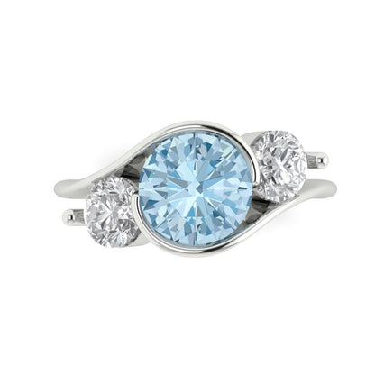3.5 cttw Zirconia Simulated Blue Diamond Three-Stone Engagement Ring - Solid White Gold (VVS1, Round Cut,8.0mm)