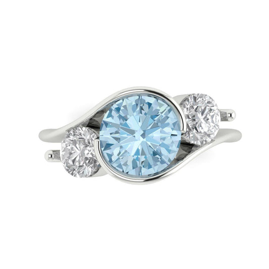 3.5 cttw Zirconia Simulated Blue Diamond Three-Stone Engagement Ring - Solid White Gold (VVS1, Round Cut,8.0mm)
