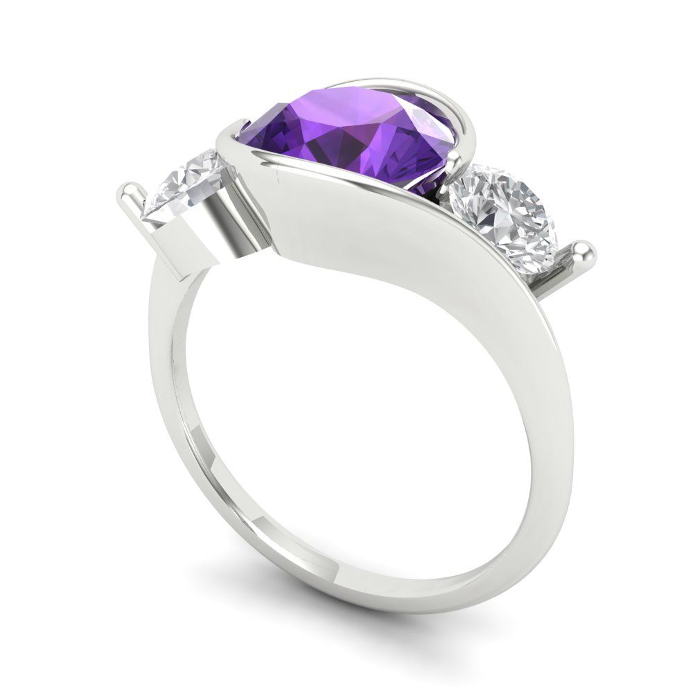 3.5 cttw Natural Amethyst Three-Stone Engagement Ring - Solid Gold (Round Cut,8.0mm)