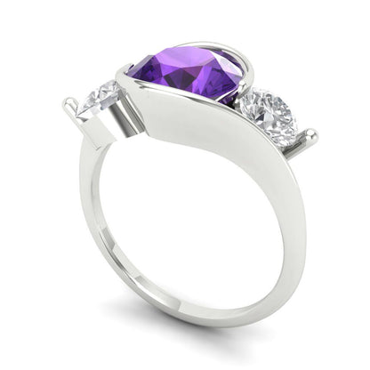 3.5 cttw Natural Amethyst Three-Stone Engagement Ring - Solid Gold (Round Cut,8.0mm)