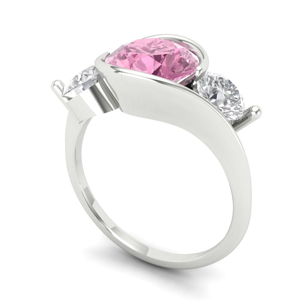 3.5 cttw Zirconia Simulated Pink Diamond Three-Stone Engagement Ring - Solid White Gold (VVS1, Round Cut,8.0mm)