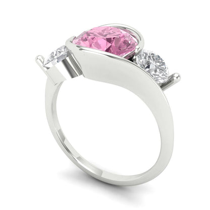 3.5 cttw Zirconia Simulated Pink Diamond Three-Stone Engagement Ring - Solid White Gold (VVS1, Round Cut,8.0mm)