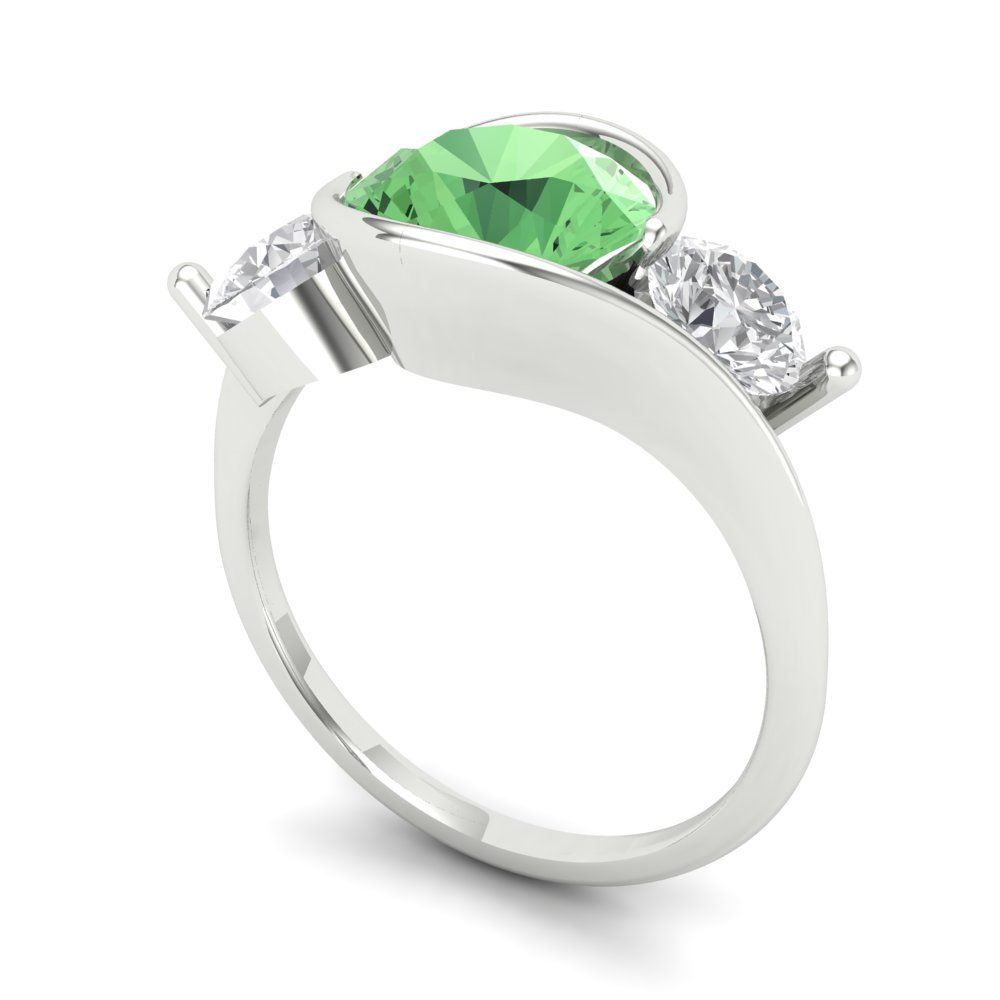 3.5 cttw Zirconia Simulated Green Diamond Three-Stone Engagement Ring - Solid White Gold (VVS1, Round Cut,8.0mm)