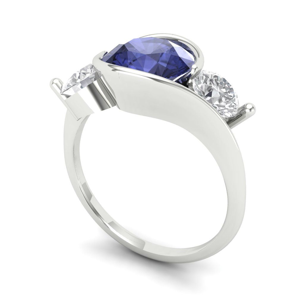 3.5 cttw Simulated Tanzanite Three-Stone Engagement Ring - Solid White Gold (VVS1, Round Cut,8.0mm)