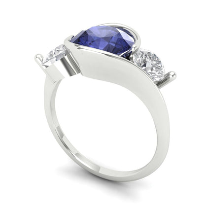 3.5 cttw Simulated Tanzanite Three-Stone Engagement Ring - Solid White Gold (VVS1, Round Cut,8.0mm)