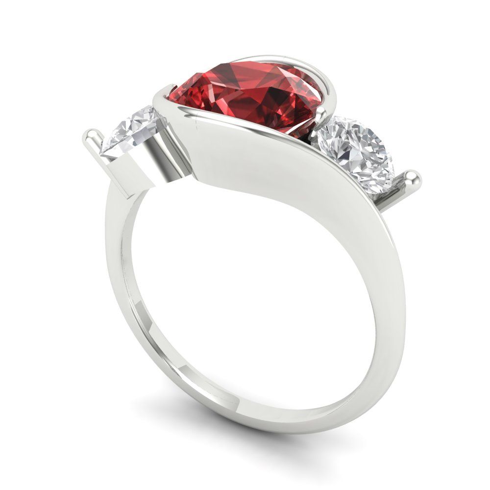 3.5 cttw Natural Garnet Three-Stone Engagement Ring - Solid Gold (Round Cut,8.0mm)