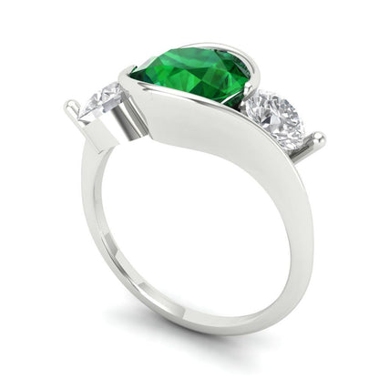 3.5 cttw Simulated Emerald Three-Stone Engagement Ring - Solid Gold (Round Cut,8.0mm)
