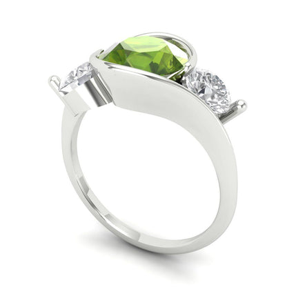 3.5 cttw Natural Peridot Three-Stone Engagement Ring - Solid White Gold (VVS1, Round Cut,8.0mm)