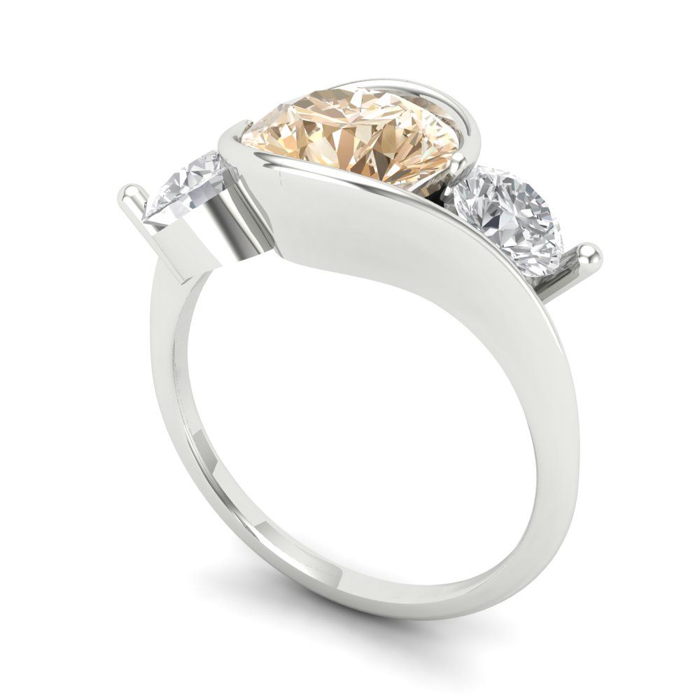 3.5 cttw Natural Morganite Three-Stone Engagement Ring - Solid White Gold (VVS1, Round Cut,8.0mm)
