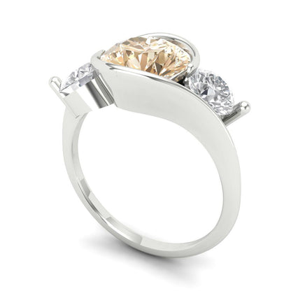 3.5 cttw Natural Morganite Three-Stone Engagement Ring - Solid White Gold (VVS1, Round Cut,8.0mm)