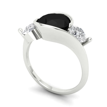 3.5 cttw Natural Onyx Three-Stone Engagement Ring - Solid Gold (Round Cut,8.0mm)