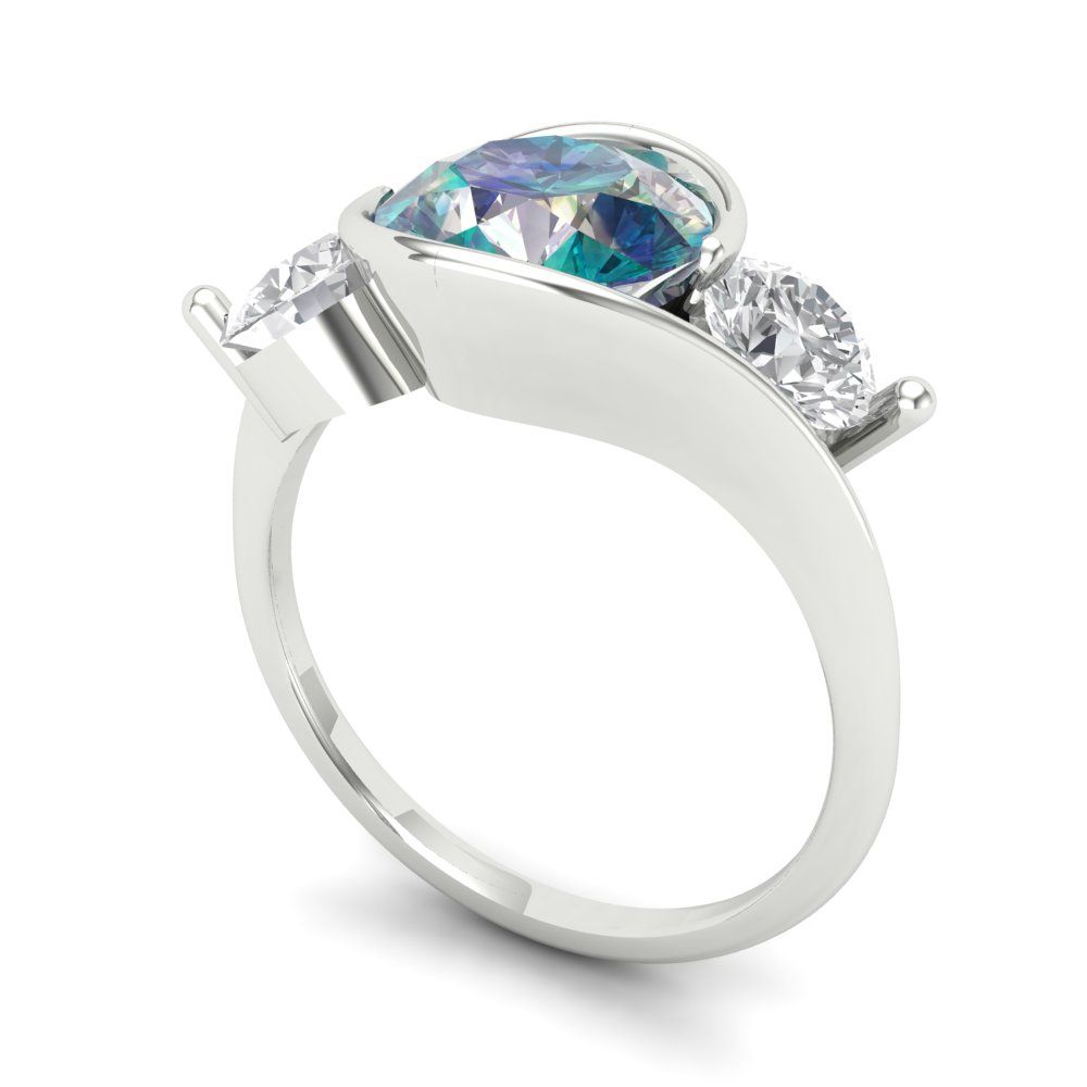 3.5 cttw Blue Moissanite Three-Stone Engagement Ring - Solid Gold (Round Cut,8.0mm)