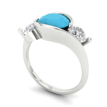 3.5 cttw Simulated Turquoise Three-Stone Engagement Ring - Solid White Gold (VVS1, Round Cut,8.0mm)