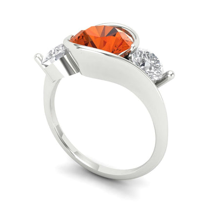 3.5 cttw Zirconia Simulated Red Diamond Three-Stone Engagement Ring - Solid Gold (VVS1, Round Cut,8.0mm)