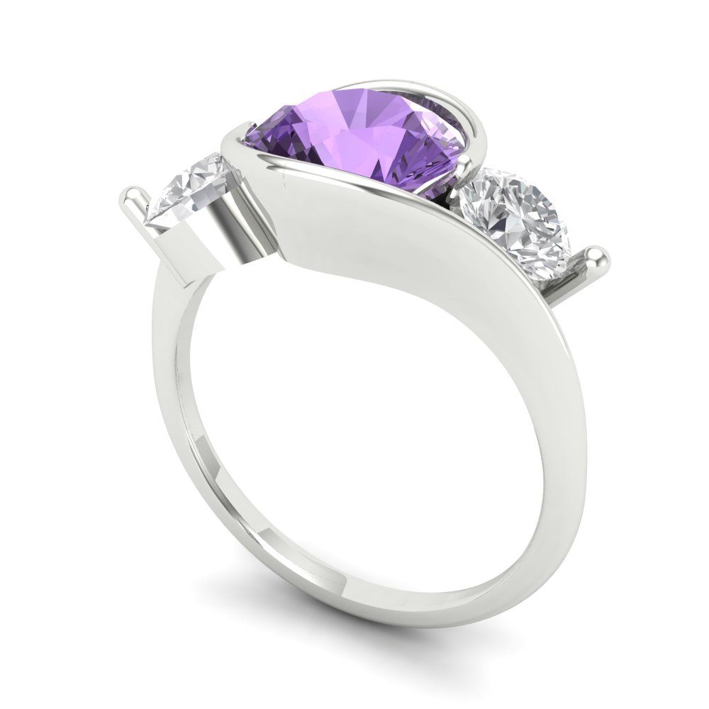 3.5 cttw Simulated Alexandrite Three-Stone Engagement Ring - Solid White Gold (VVS1, Round Cut,8.0mm)
