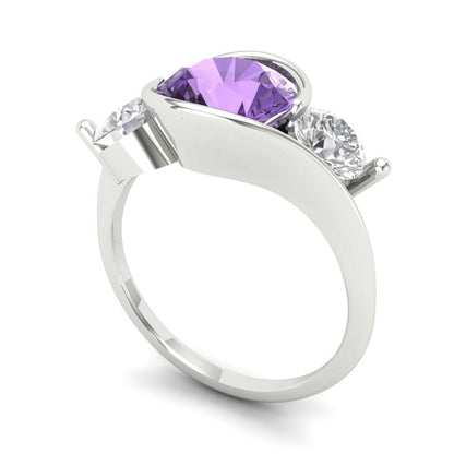 3.5 cttw Simulated Alexandrite Three-Stone Engagement Ring - Solid White Gold (VVS1, Round Cut,8.0mm)