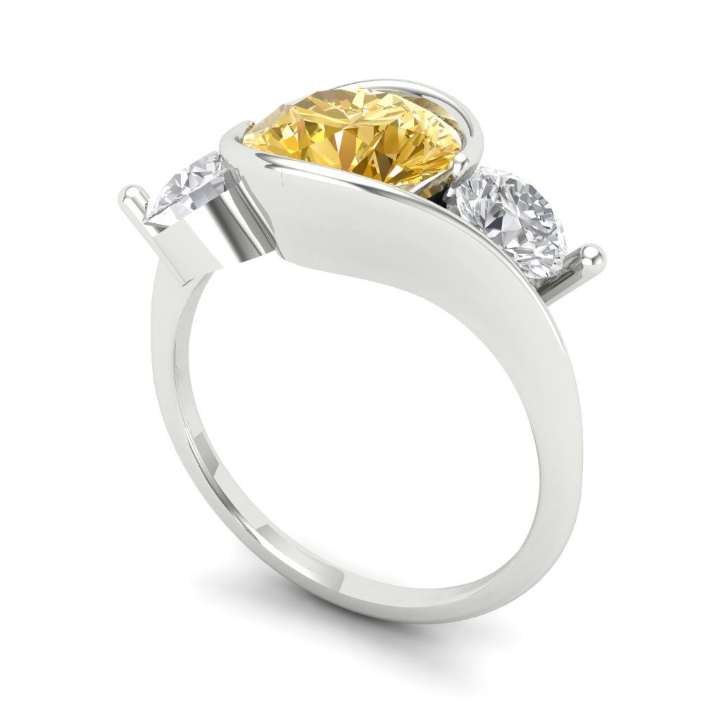 3.5 cttw Zirconia Simulated Yellow Diamond Three-Stone Engagement Ring - Solid White Gold (VVS1, Round Cut,8.0mm)