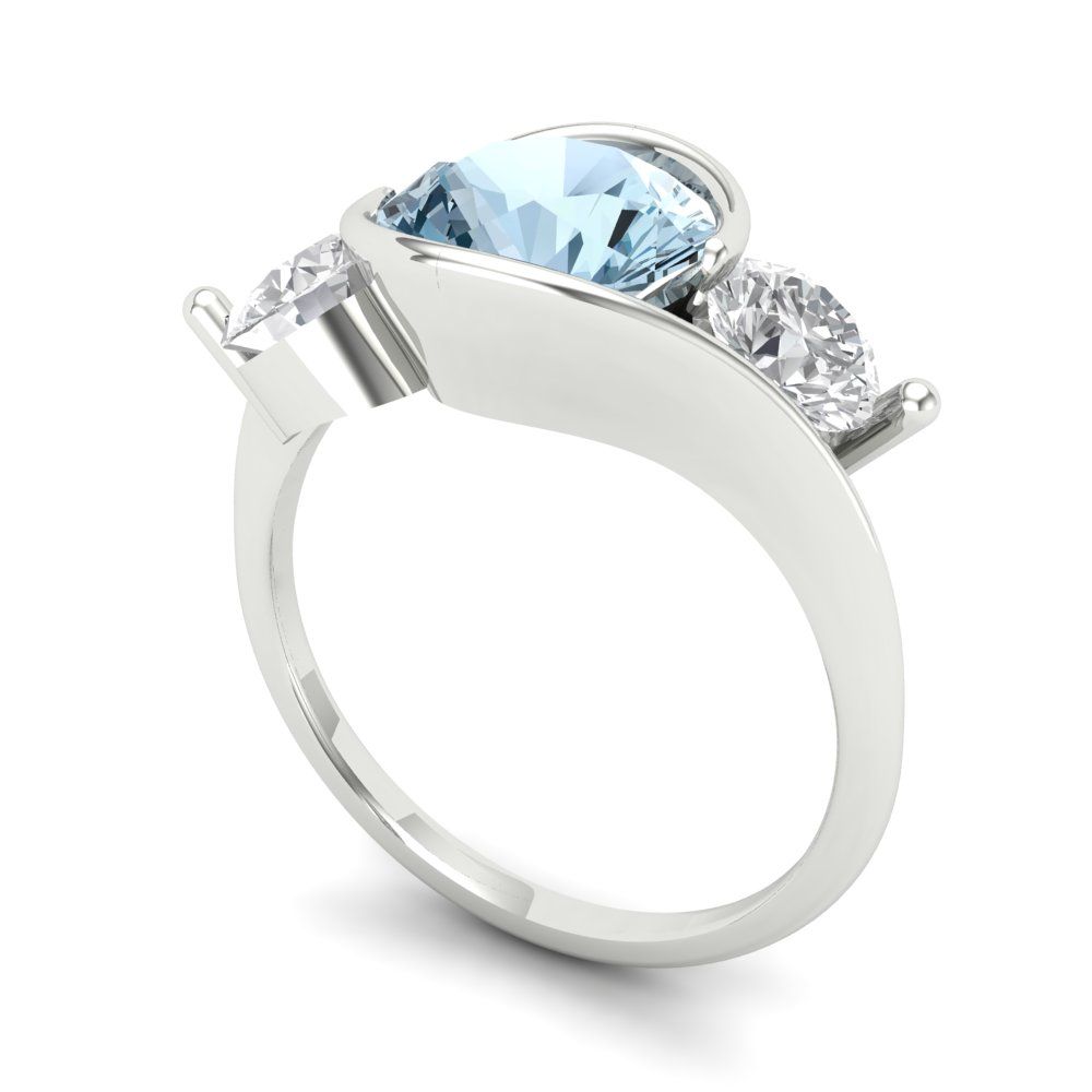 3.5 cttw Zirconia Simulated Blue Diamond Three-Stone Engagement Ring - Solid White Gold (VVS1, Round Cut,8.0mm)