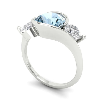 3.5 cttw Zirconia Simulated Blue Diamond Three-Stone Engagement Ring - Solid White Gold (VVS1, Round Cut,8.0mm)