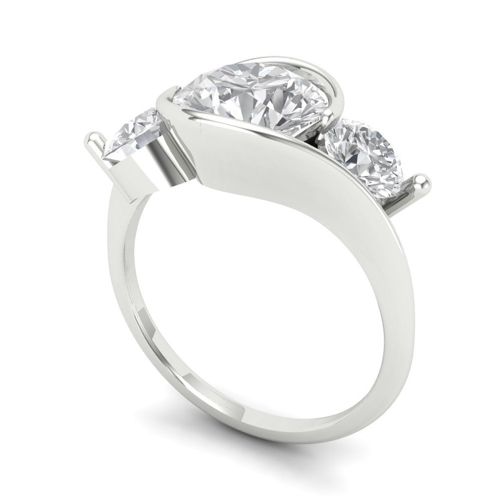3.5 cttw Moissanite Three-Stone Engagement Ring - Solid White Gold (VVS1, Round Cut,8.0mm)