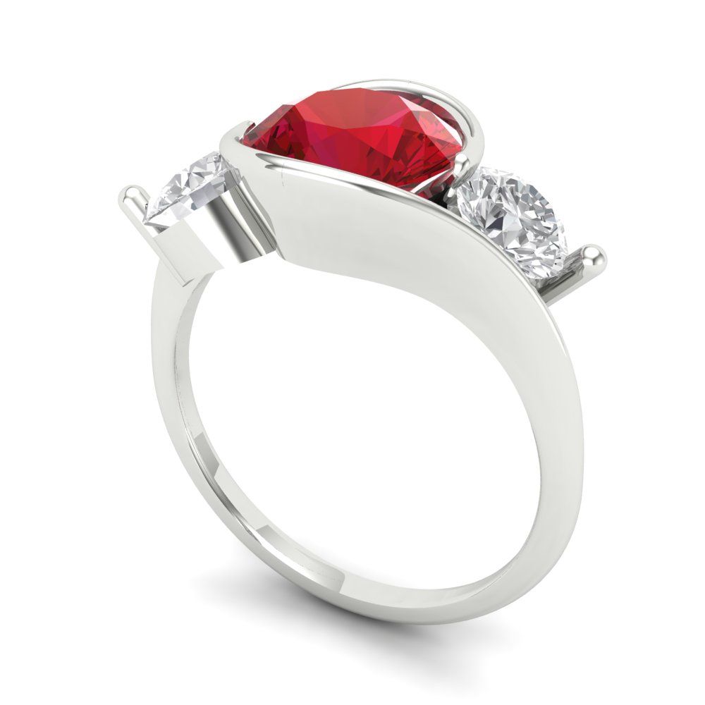 3.5 cttw Simulated Ruby Three-Stone Engagement Ring - Solid White Gold (VVS1, Round Cut,8.0mm)