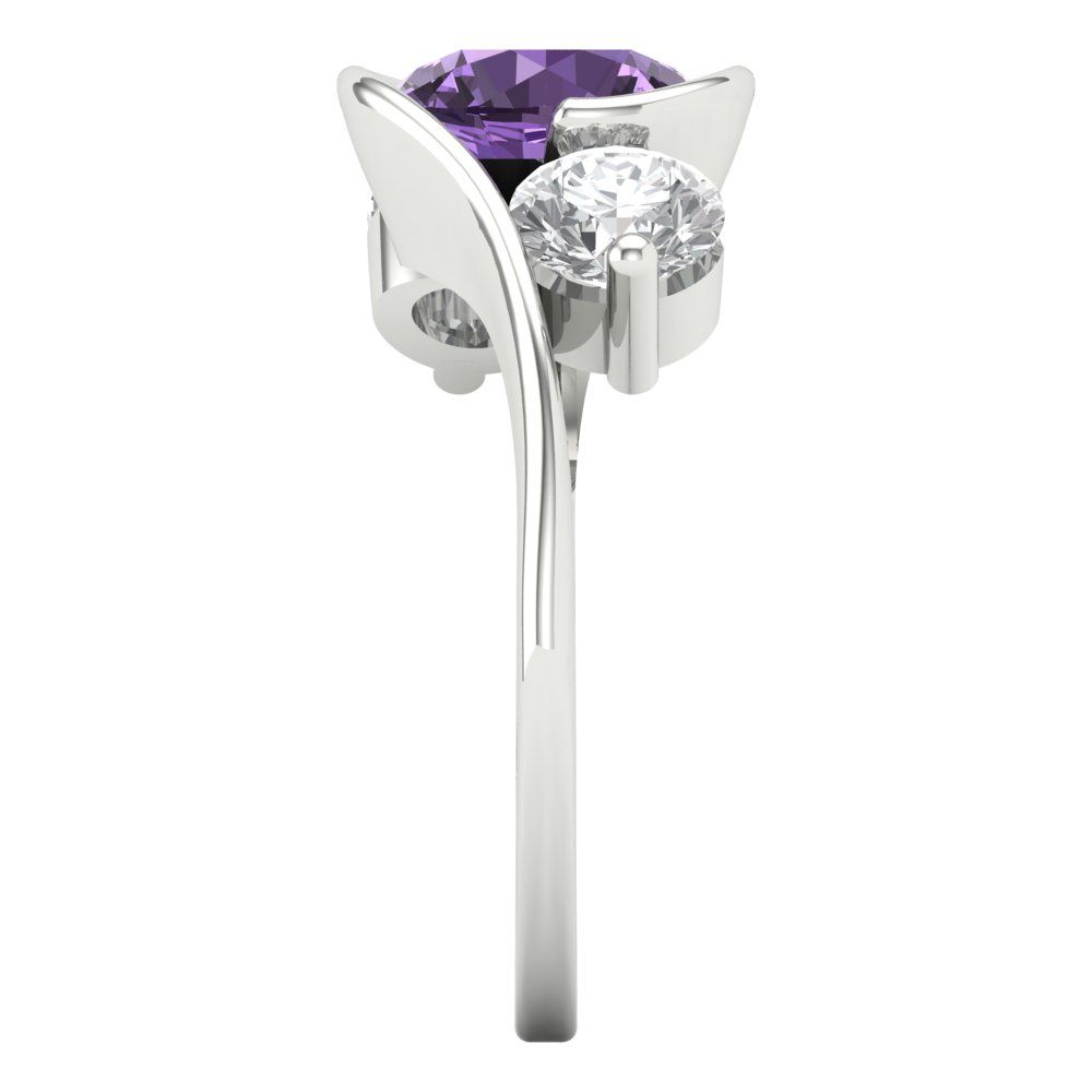 3.5 cttw Simulated Alexandrite Three-Stone Engagement Ring - Solid White Gold (VVS1, Round Cut,8.0mm)