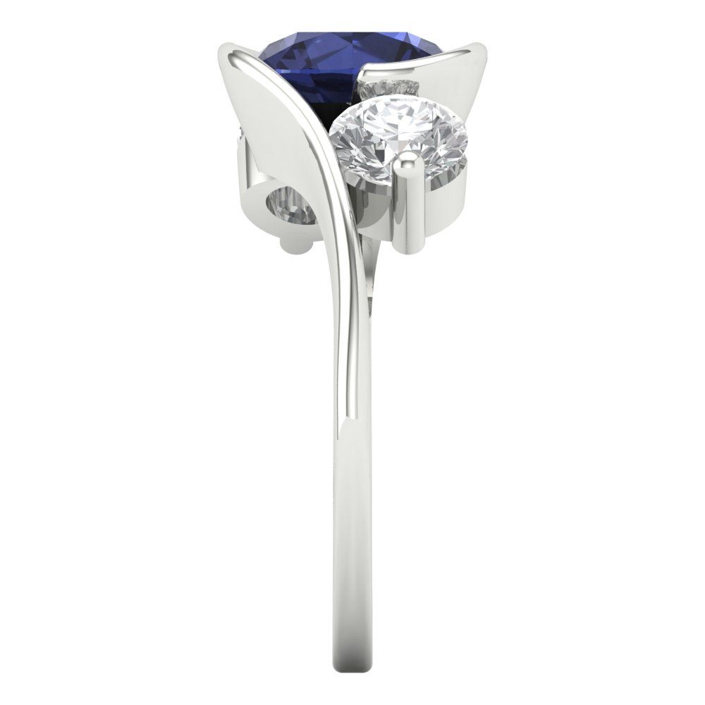 3.5 cttw Simulated Blue Sapphire Three-Stone Engagement Ring - Solid White Gold (VVS1, Round Cut,8.0mm)