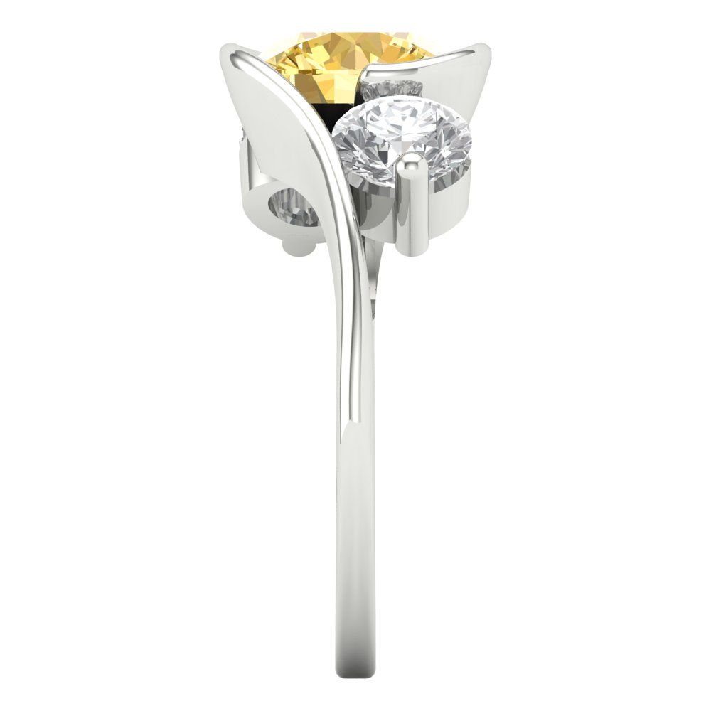 3.5 cttw Zirconia Simulated Yellow Diamond Three-Stone Engagement Ring - Solid White Gold (VVS1, Round Cut,8.0mm)