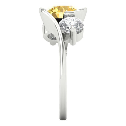 3.5 cttw Zirconia Simulated Yellow Diamond Three-Stone Engagement Ring - Solid White Gold (VVS1, Round Cut,8.0mm)