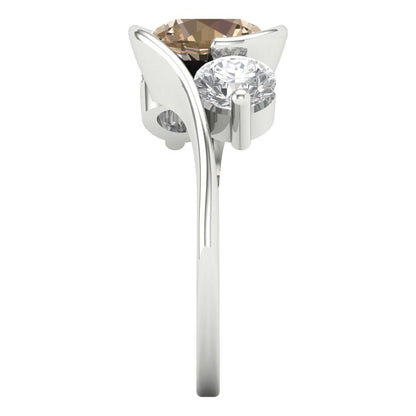 3.5 cttw Yellow Moissanite Three-Stone Engagement Ring - Solid Gold (Round Cut,8.0mm)