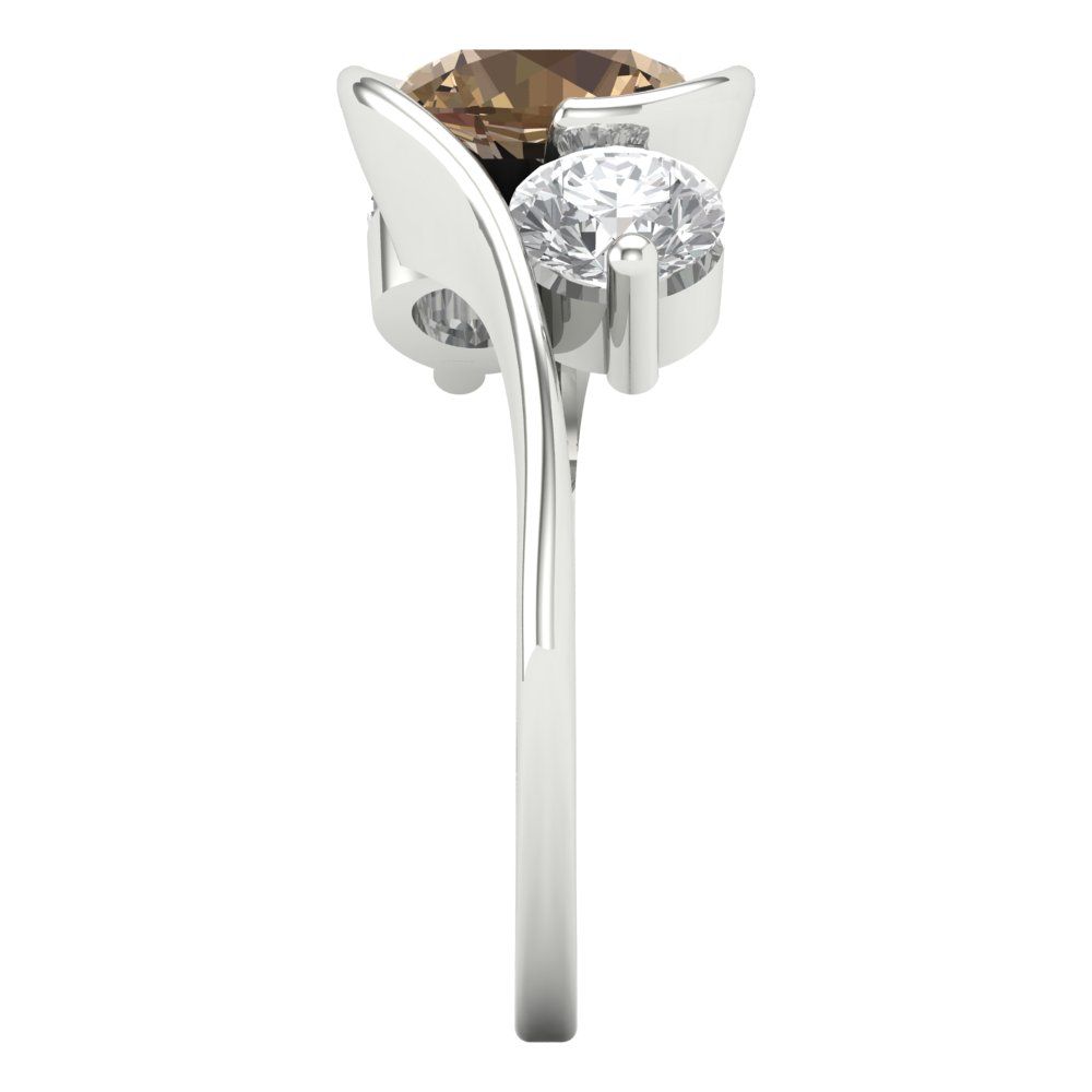 3.5 cttw Zirconia Simulated Champagne Diamond Three-Stone Engagement Ring - Solid White Gold (VVS1, Round Cut,8.0mm)