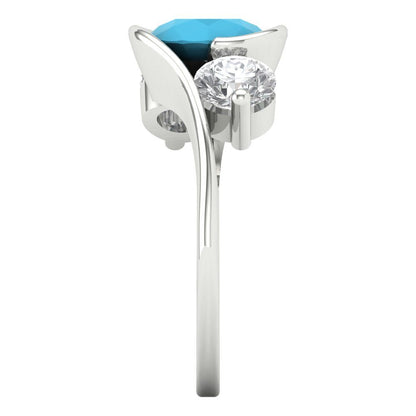 3.5 cttw Simulated Turquoise Three-Stone Engagement Ring - Solid White Gold (VVS1, Round Cut,8.0mm)